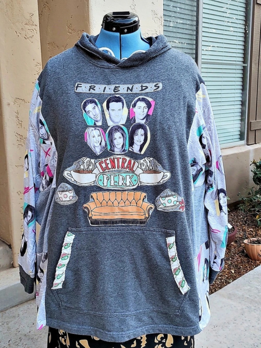 Friends Central Perk Graphic Hoodie Upcycled 1X-2X